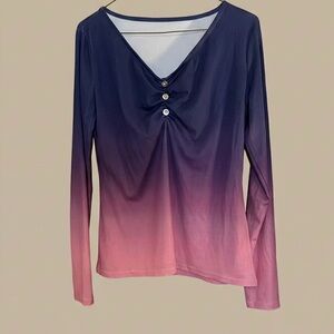 Source Unknown Navy and Pink Ombre Long Sleeve Top